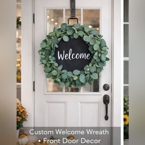 Chalkboard Welcome Wreath for Front Door – Custom Message Decor  New In Box